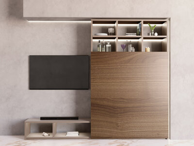 Regal mit schwebender Tür