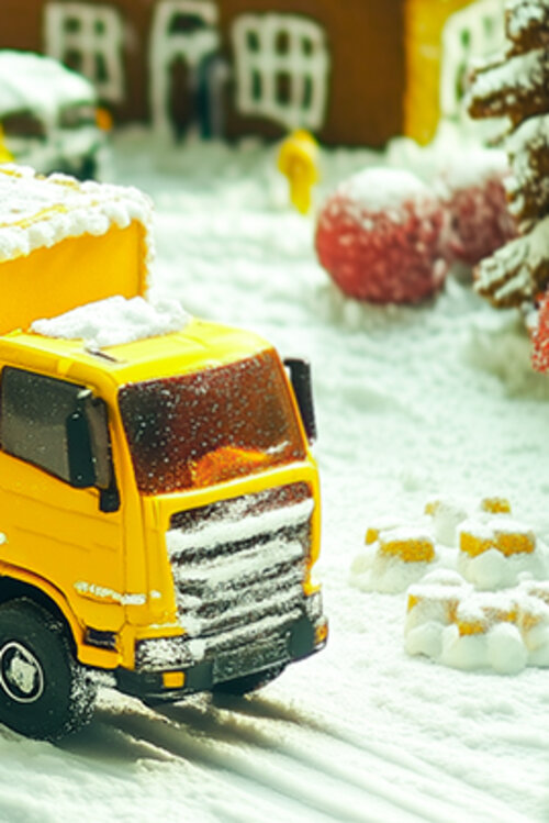 xmas Gelber Truck in einer Winterlandschaft